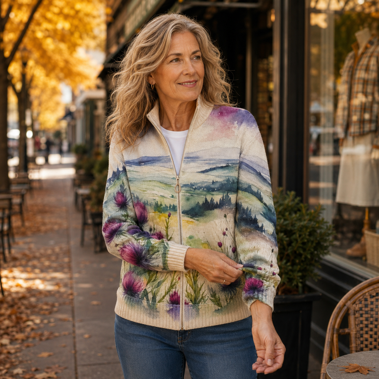 Marilyn | Thistle Landscape Zip Cardigan