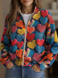Lynette | Multicolor Hearts Zip Cardigan