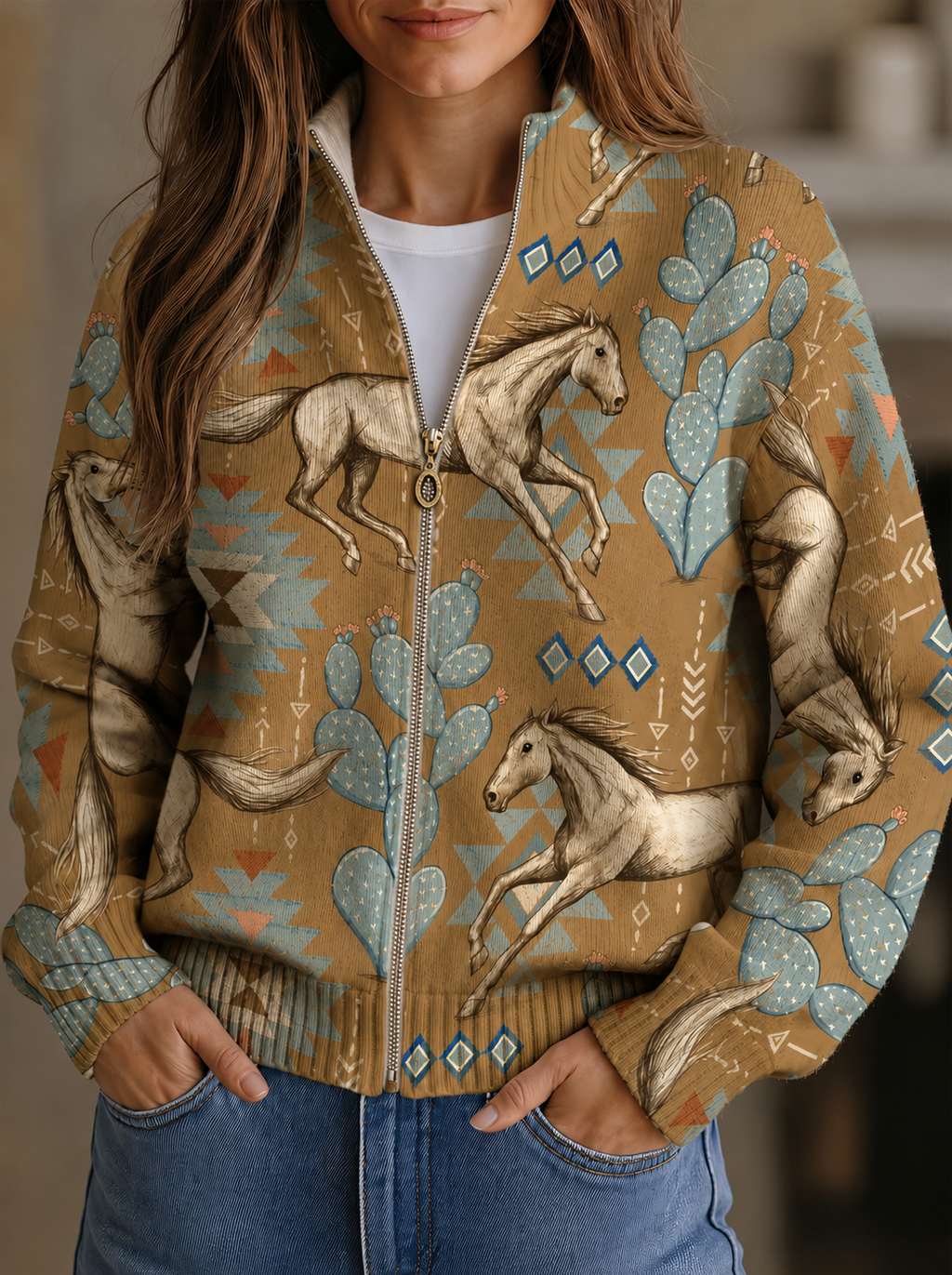 Colleen | Desert Horse Zip Cardigan