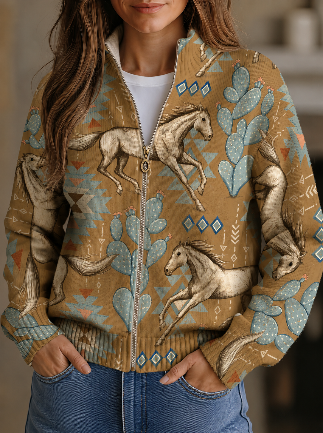 Colleen | Desert Horse Zip Cardigan