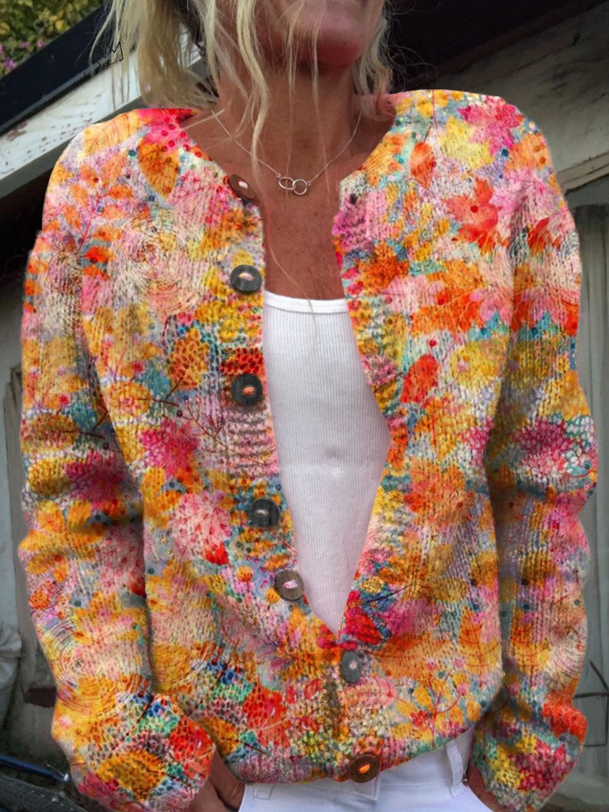Floral Print Buttoned Casual Cardigan  Sweater