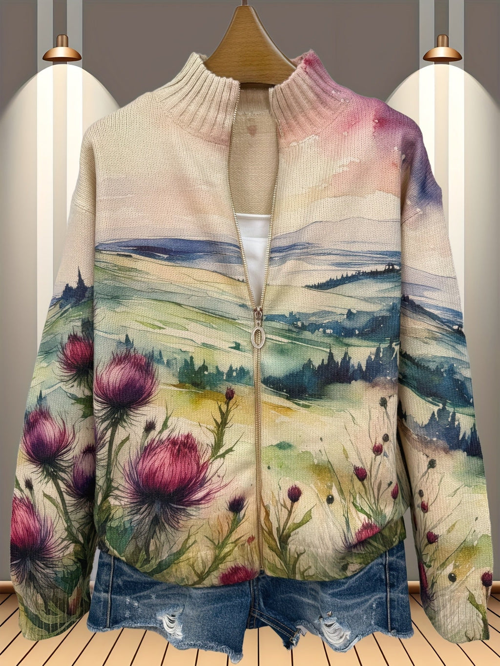 Marilyn | Thistle Landscape Zip Cardigan