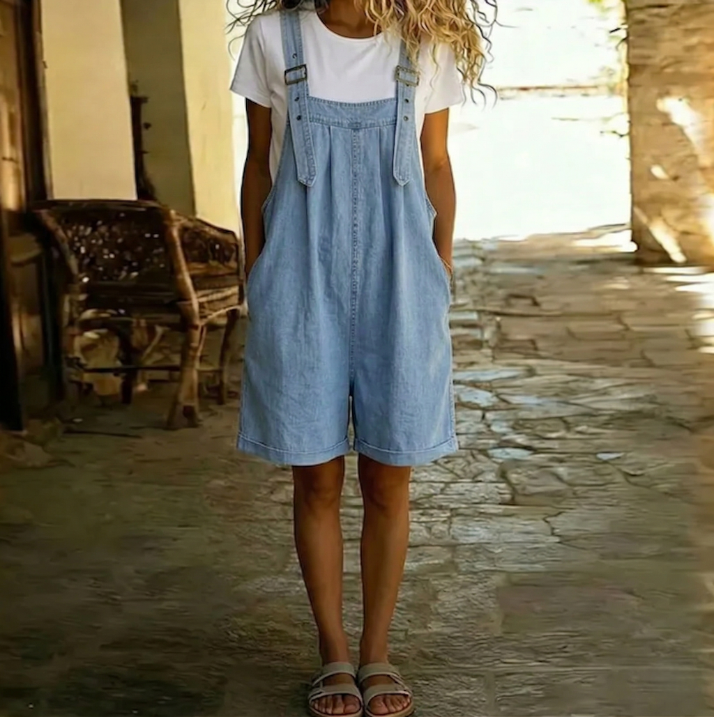 Michelle | Vintage Cotton Feel Denim Short Overall