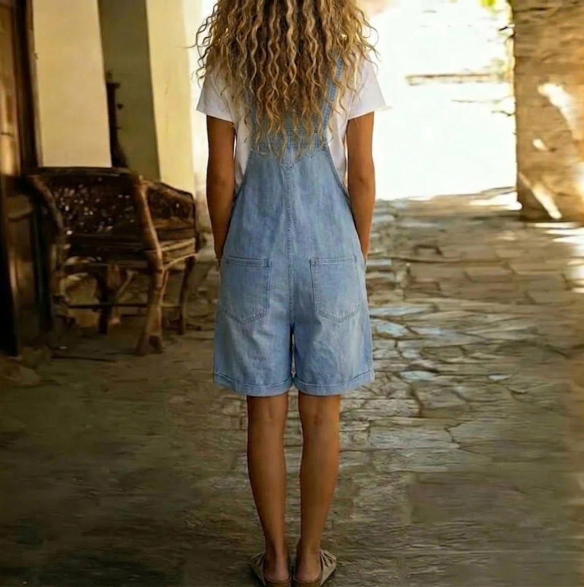 Michelle | Vintage Cotton Feel Denim Short Overall