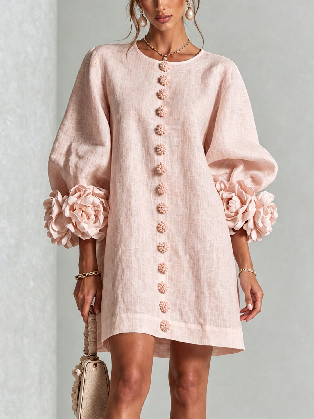 Aurora | Floral-Cuff Button Mini Dress