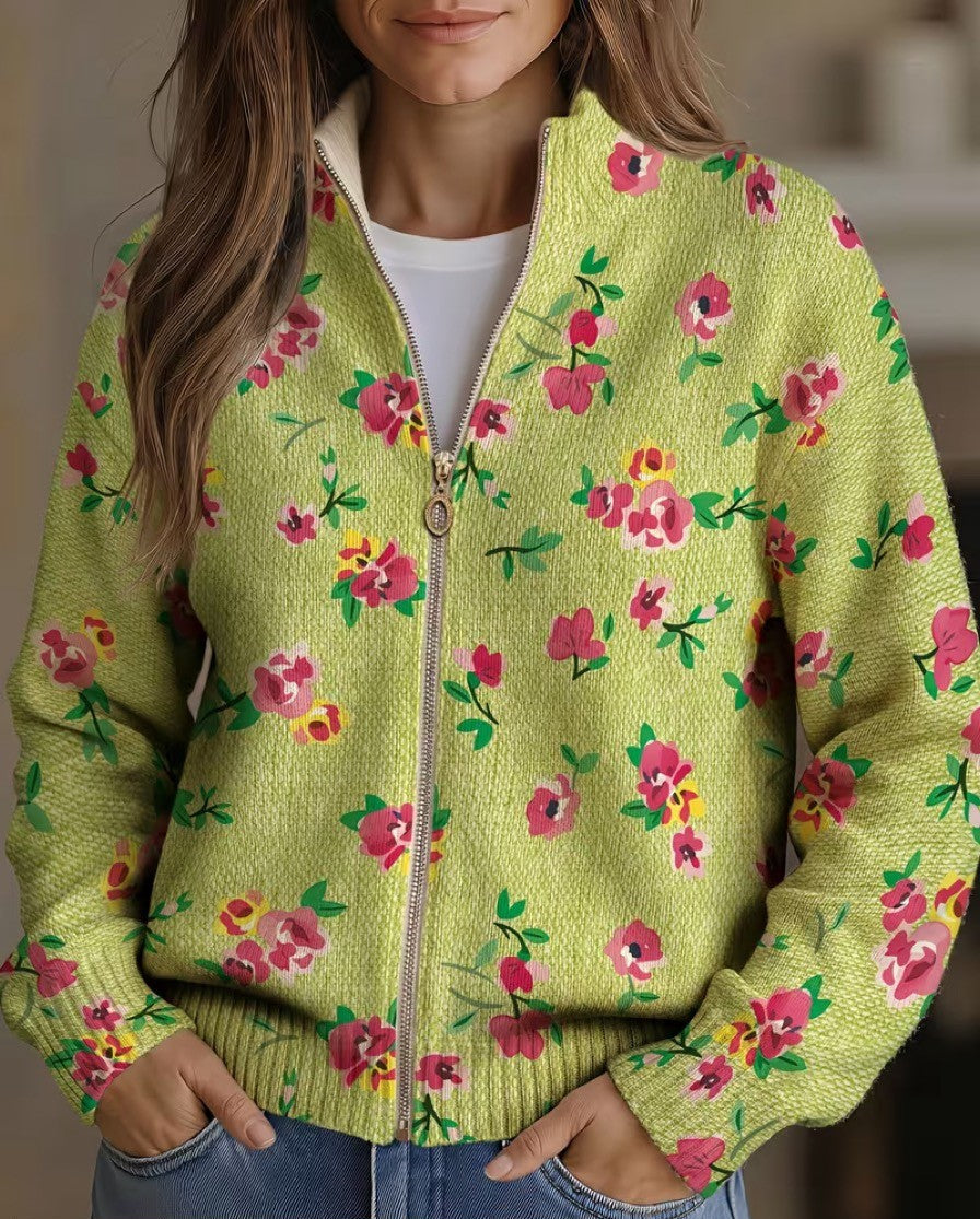 Beverly | Floral Lime Zip Cardigan