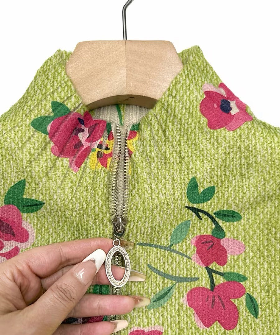 Beverly | Floral Lime Zip Cardigan