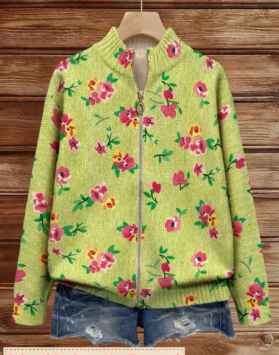 Beverly | Floral Lime Zip Cardigan