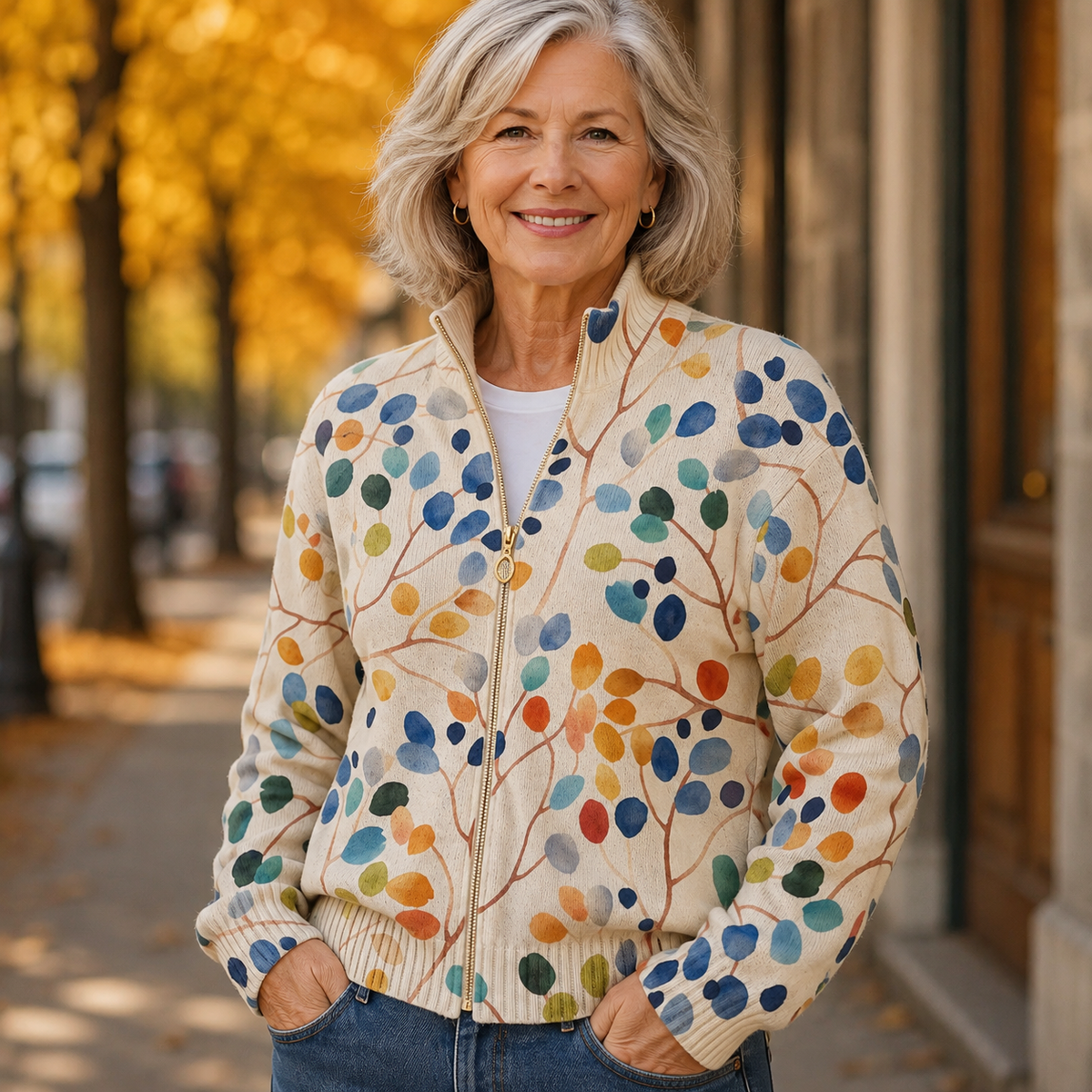 Shirley | Botanical Leaf Zip Cardigan