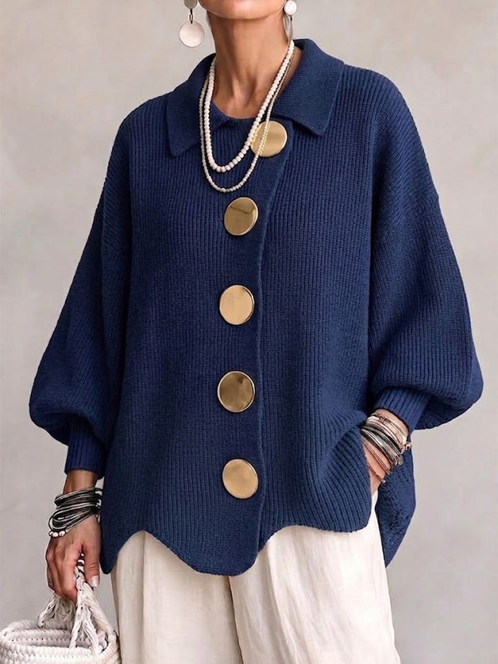 Pearl | Oversized Collared Cardigan With Large Metal Buttons