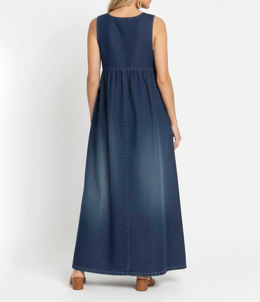 Miranda | Vintage Soft Cotton Feel Denim Maxi Dress