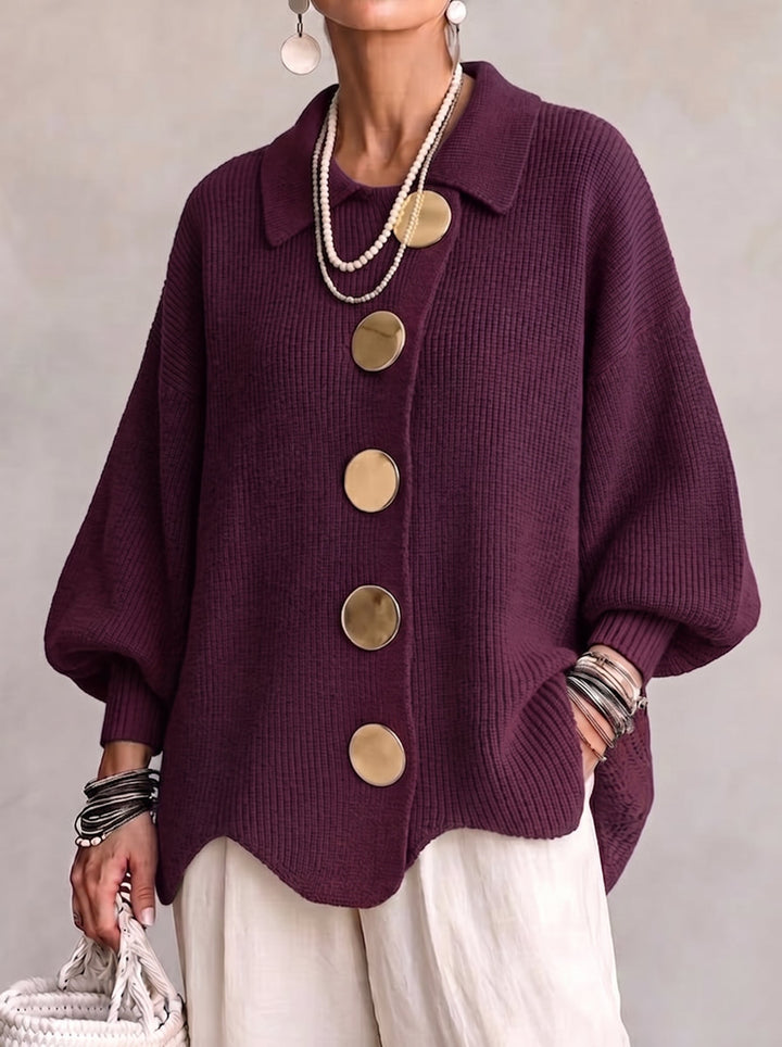 Pearl | Oversized Collared Cardigan With Large Metal Buttons
