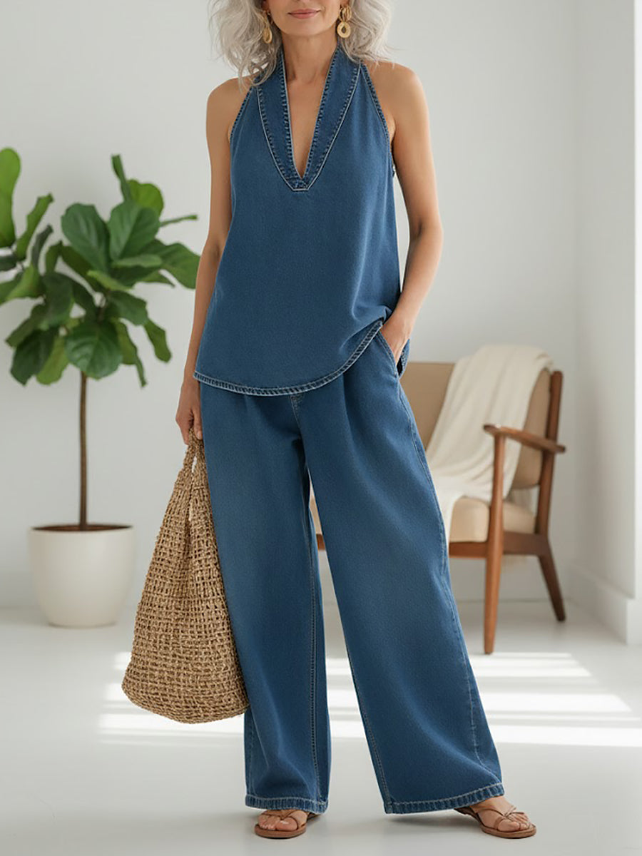Saylor | Vintage Soft Denim-Look Two-Piece Set