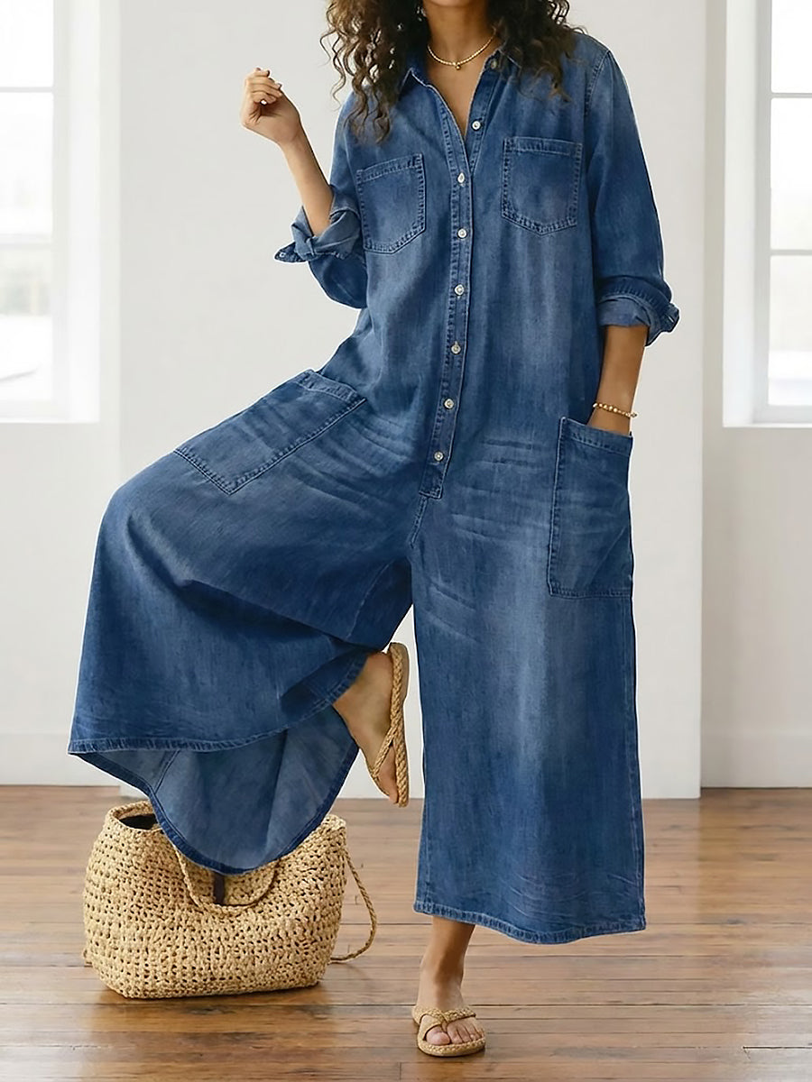 Sandy | Vintage Soft Cotton Denim Jumpsuit