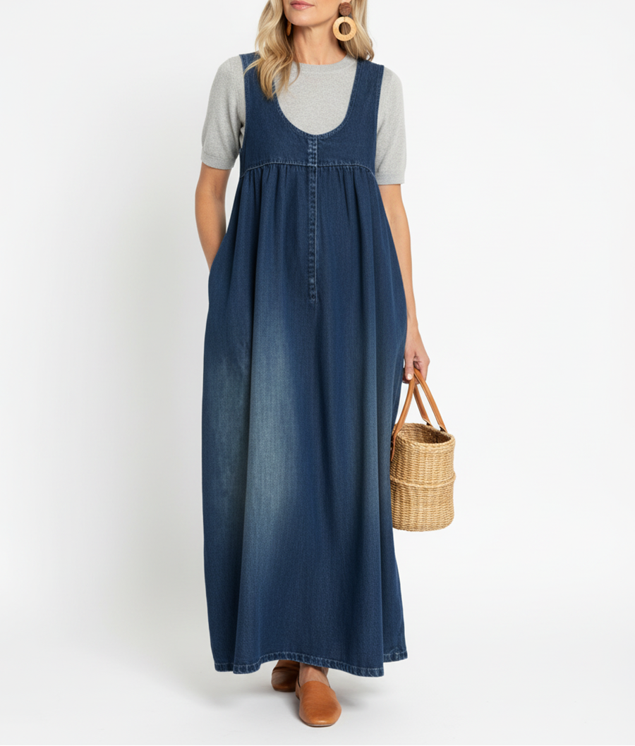 Miranda | Vintage Soft Cotton Feel Denim Maxi Dress