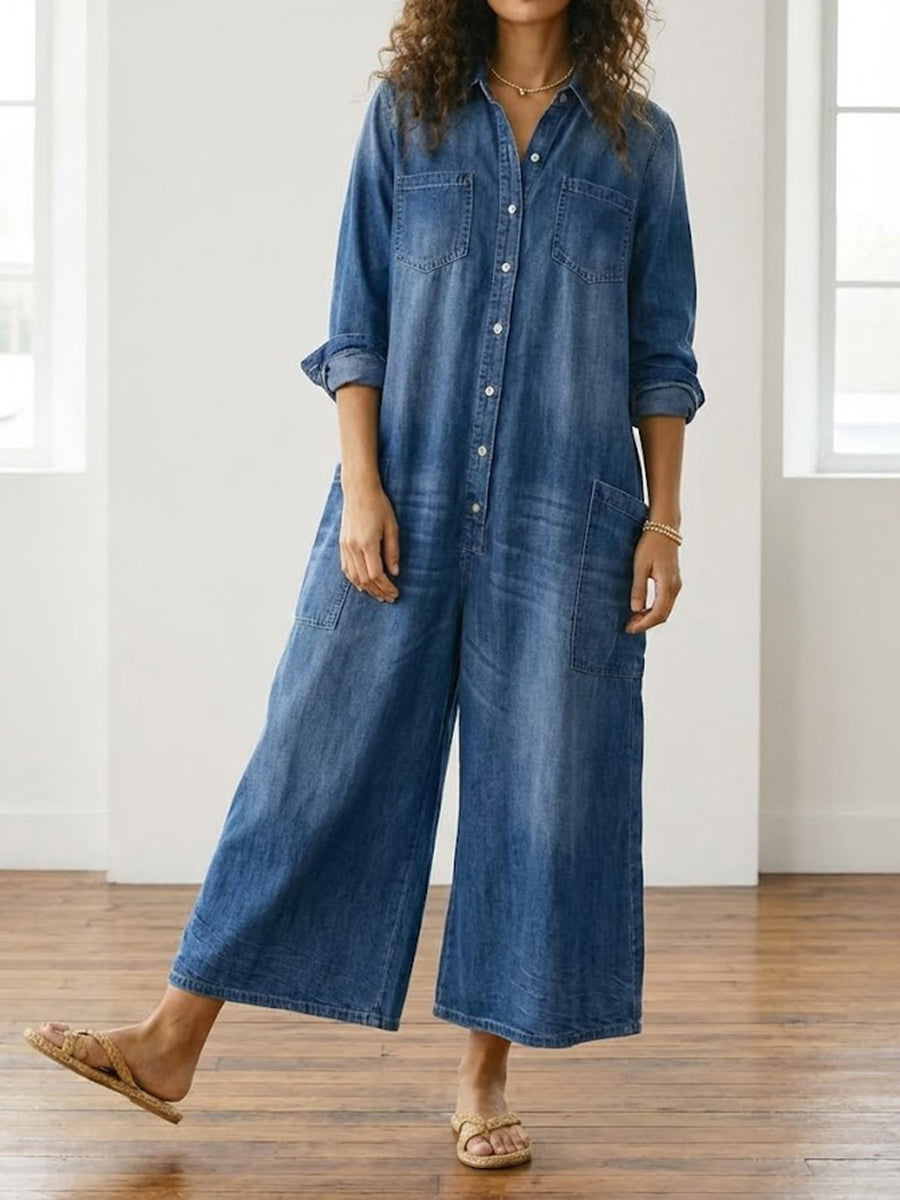 Sandy | Vintage Soft Cotton Denim Jumpsuit